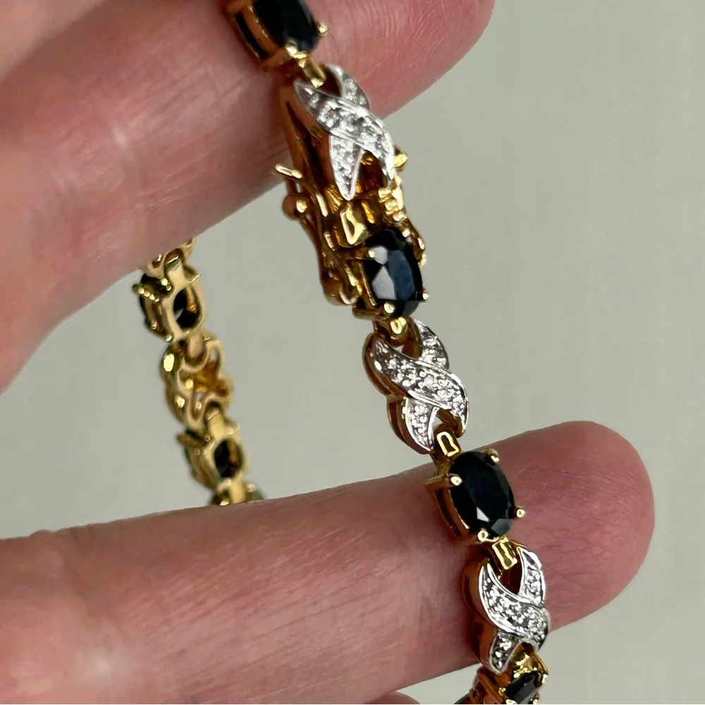 Gold Tone XO Bracelet Simulated Sapphire Tennis Fashion Jewelry September Birth